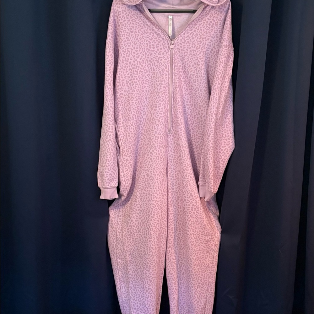 Fabletics Pink Leopard Print Pajama Onesie